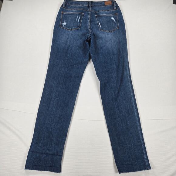 Judy Blue Mid Rise Plaid Cuff Hem Slim Fit Casual Stretch Denim Jeans Size 7/28 - Picture 8 of 8